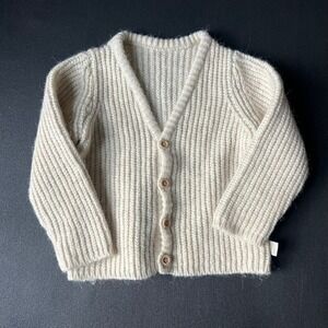 Poudre Organic Kids Cream Ribbed Wool Alpaca Blend Button Cardigan sz 4 Classic